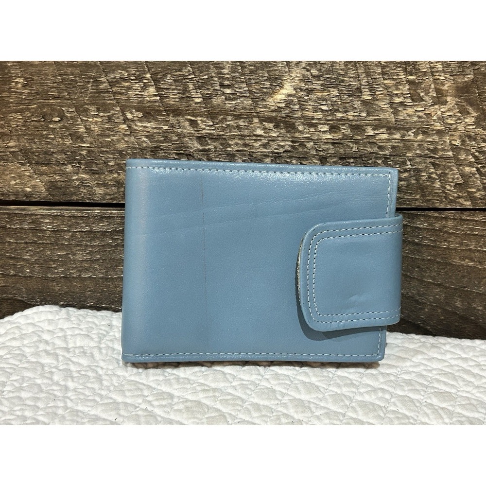 Vintage Light Blue Amity Bifold Cowhide Leather‎ Wallet New